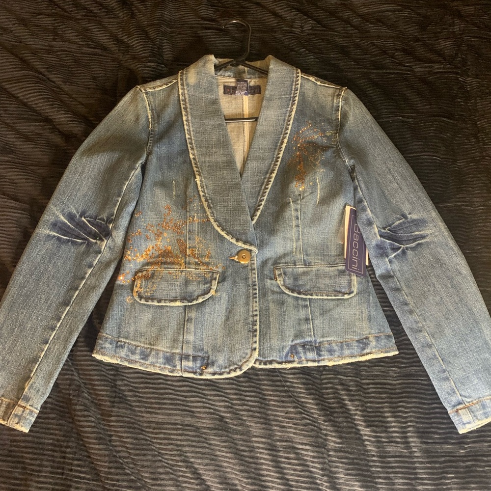 NWT Baccini rhinestone jean jacket